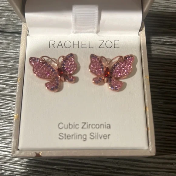 Rachel Zoe Sterling Silver and Cubic Zirconia Butterfly Stud Earrings - Picture 2 of 4